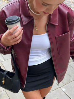 Y2K Burgundy Leather Jacket