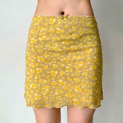 Y2K Butterfly Print Yellow Mini Skirt