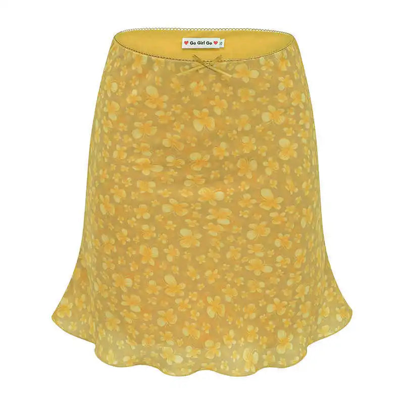 Y2K Butterfly Print Yellow Mini Skirt