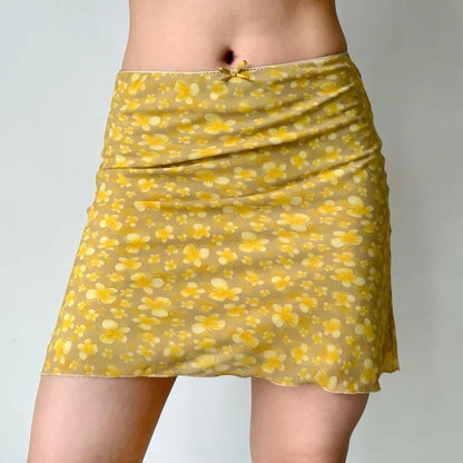 Y2K Butterfly Print Yellow Mini Skirt