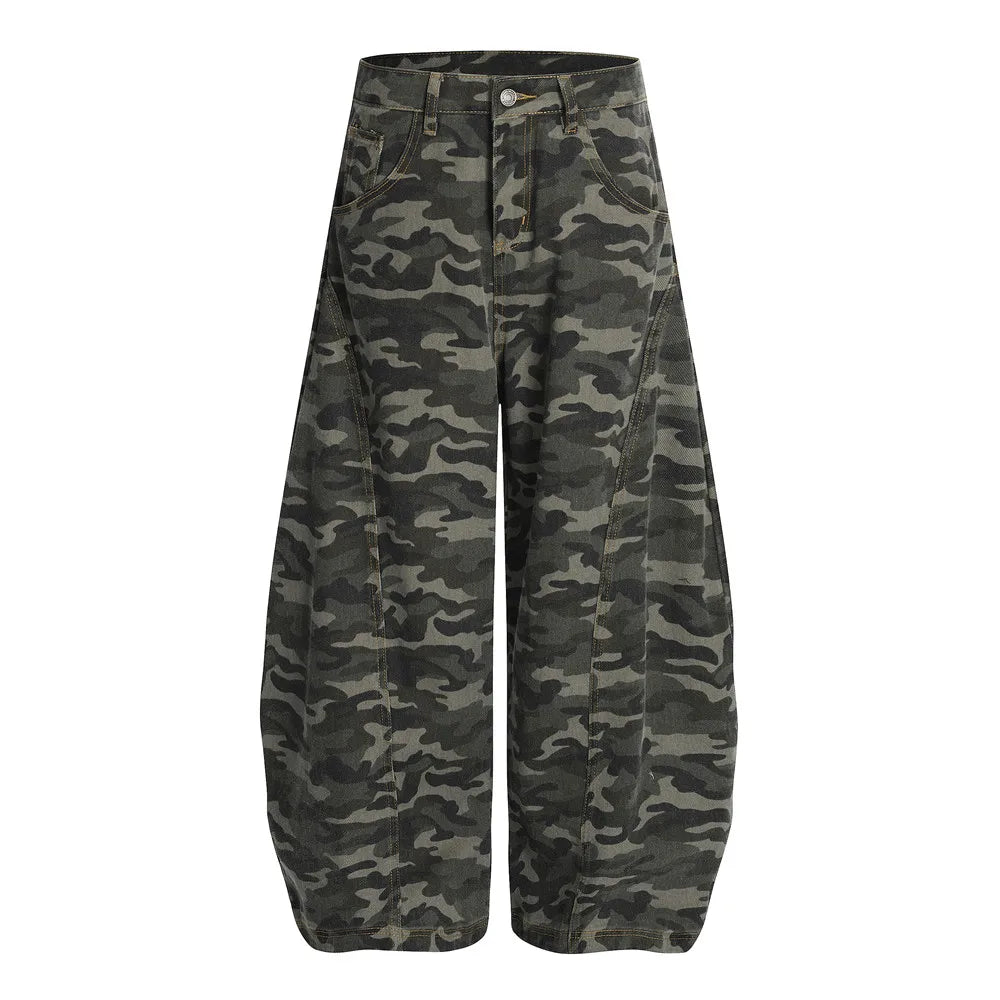 Y2K Camo Denim Curved Baggy Barrel Jeans