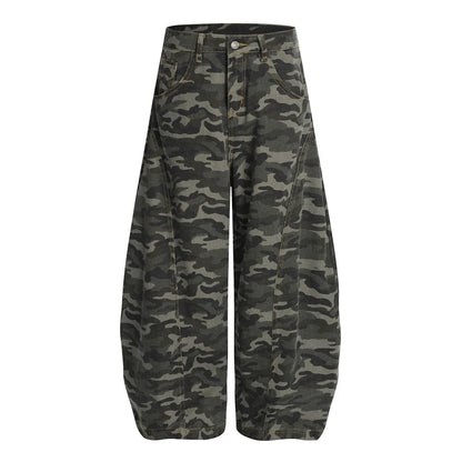 Y2K Camo Denim Curved Baggy Barrel Jeans