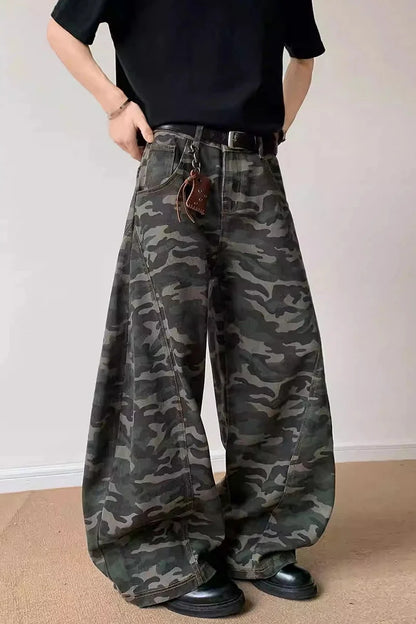 Y2K Camo Denim Curved Baggy Barrel Jeans