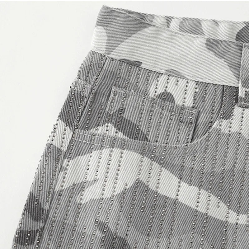 Y2K Camouflage Rhinestone Baggy Shorts Jorts