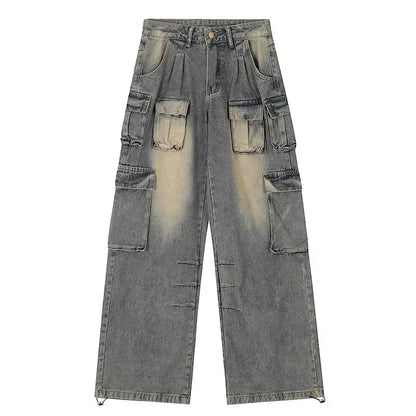 Y2K Cargo Jeans Low Waist Baggy Washed Jeans