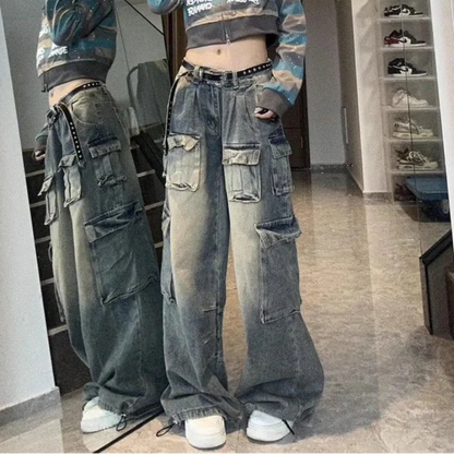 Y2K Cargo Jeans Low Waist Baggy Washed Jeans