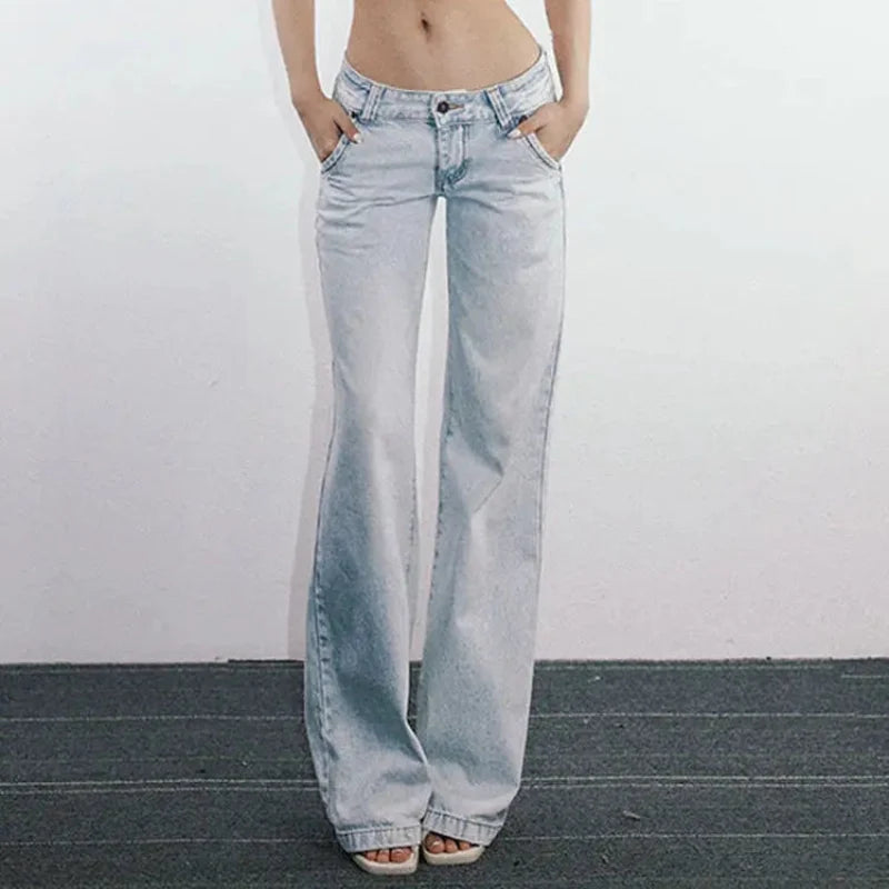 Y2K Casual Light Blue Low Waist Jeans