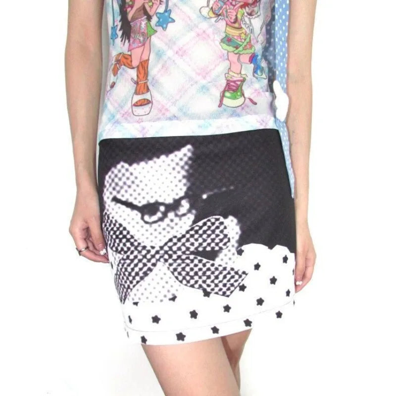 Y2K Cat Print Slim Fit Mini Skirt