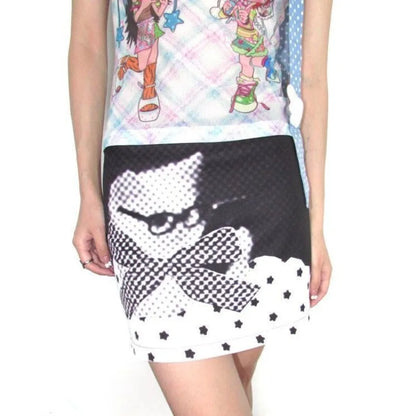 Y2K Cat Print Slim Fit Mini Skirt