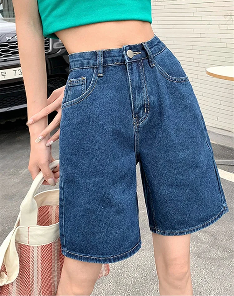 Y2K Chic Straight Leg High Waist Denim Shorts Jorts