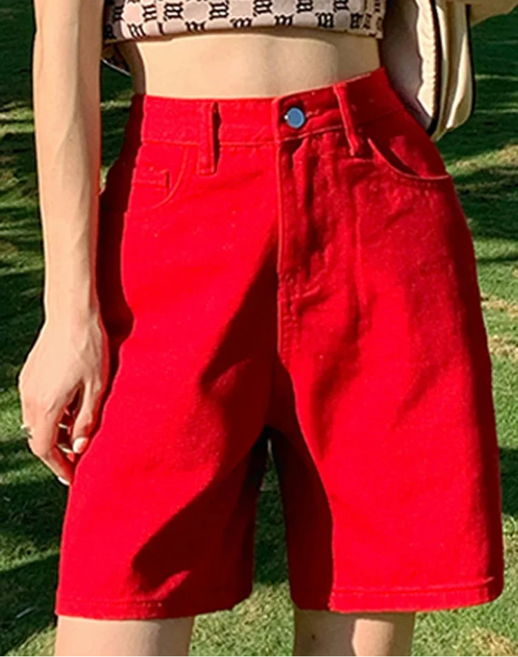 Y2K Chic Straight Leg High Waist Denim Shorts Jorts