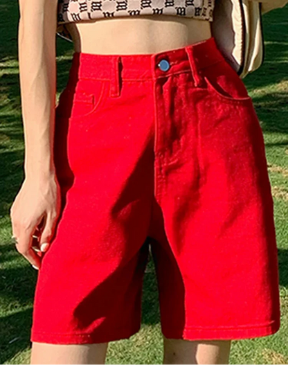 Y2K Chic Straight Leg High Waist Denim Shorts Jorts