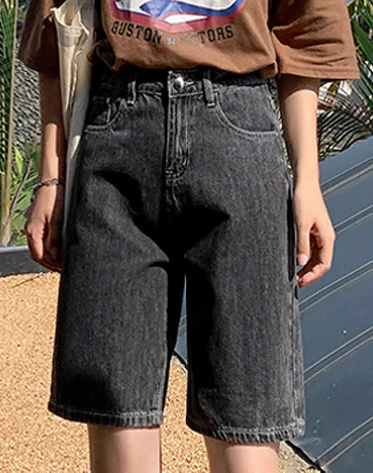Y2K Chic Straight Leg High Waist Denim Shorts Jorts