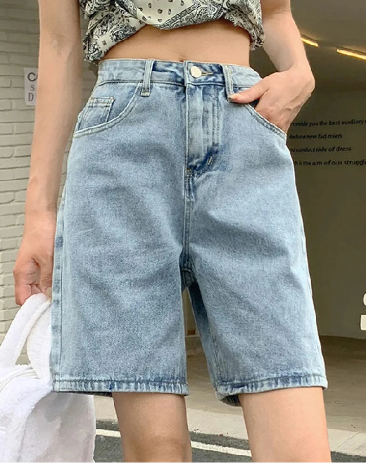 Y2K Chic Straight Leg High Waist Denim Shorts Jorts