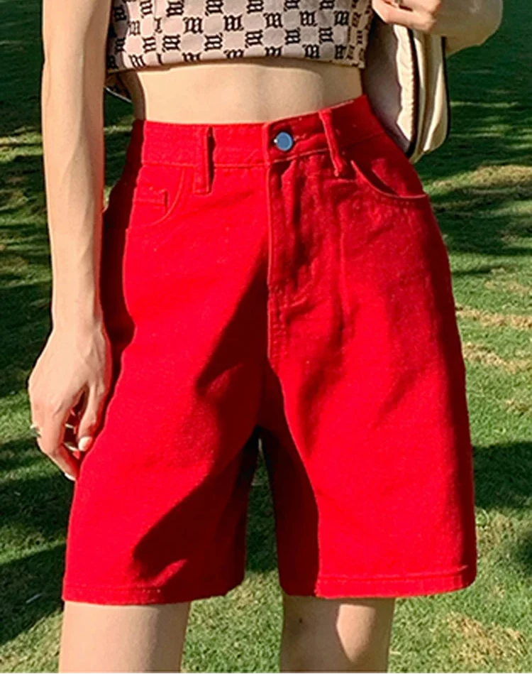 Y2K Chic Straight Leg High Waist Denim Shorts Jorts