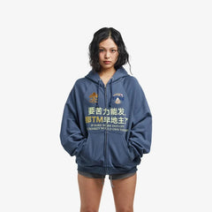 Y2K Chinese Character Embroidered Zip Up Hoodie