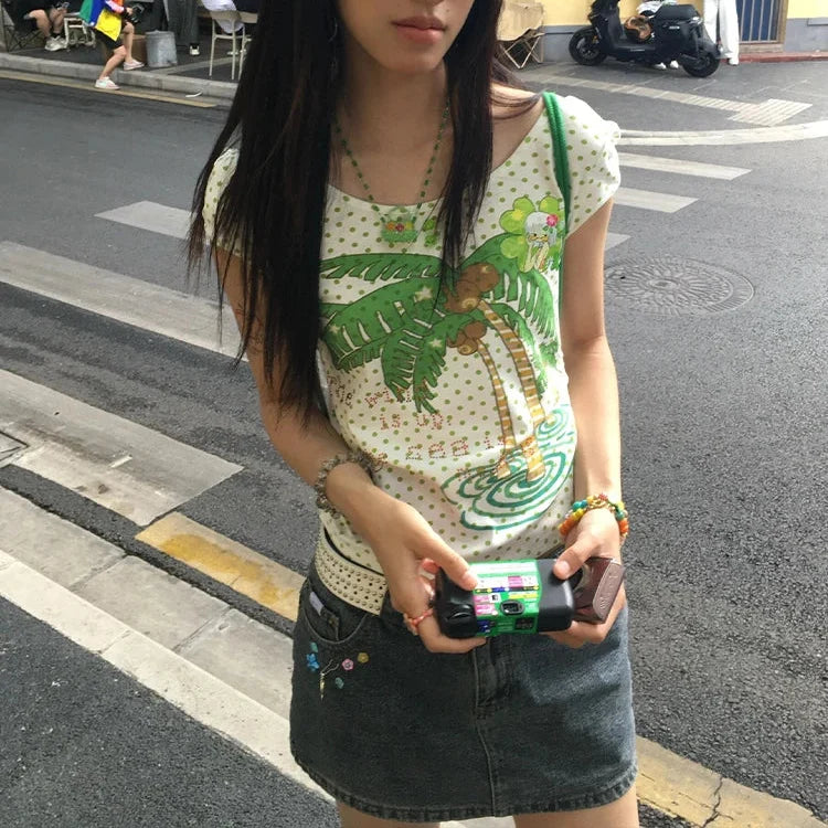 Y2K Coconut Polka Dot Graphic T Shirt