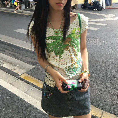 Y2K Coconut Polka Dot Graphic T Shirt