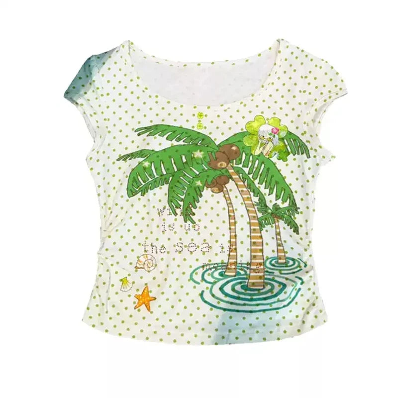 Y2K Coconut Polka Dot Graphic T Shirt