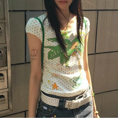 Y2K Coconut Polka Dot Graphic T Shirt