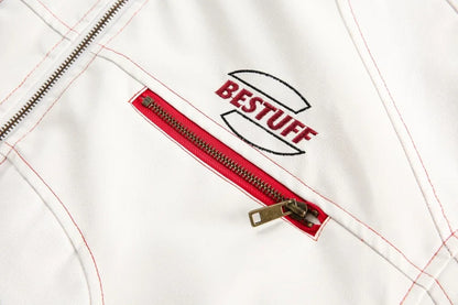 Y2K Contrast PU Leather Panelled Embroidered Motorcycle Jacket