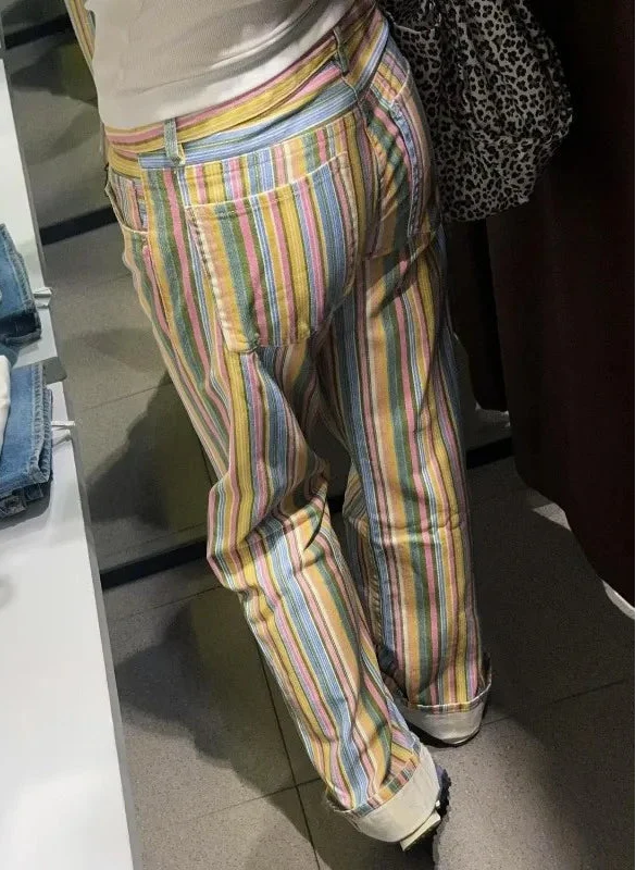 Y2K Contrast Striped Straight Leg Low Waist Jeans