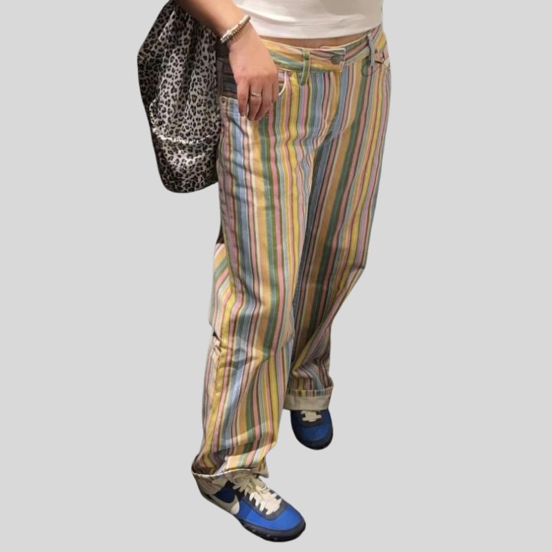 Y2K Contrast Striped Straight Leg Low Waist Jeans