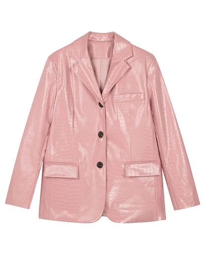 Y2K Crocodile Print Faux Leather Blazer Jacket