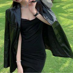 Y2K Crocodile Print Faux Leather Blazer Jacket