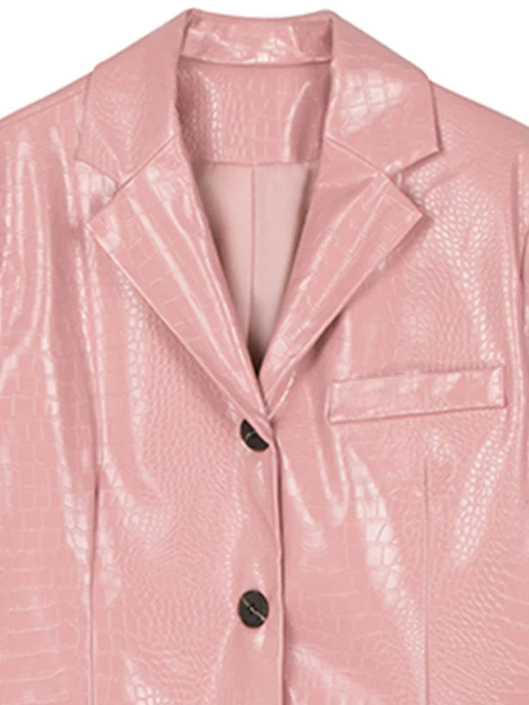 Y2K Crocodile Print Faux Leather Blazer Jacket