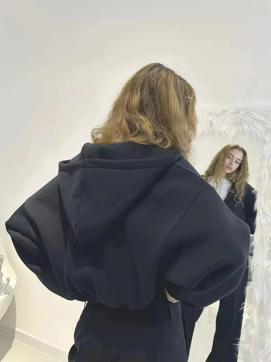 Y2K Cropped Full Zip Up Hoodie