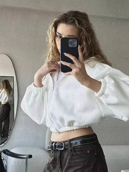 Y2K Cropped Full Zip Up Hoodie