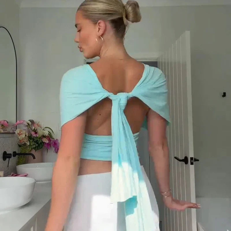Y2K Cropped Low Cut Backless Halter Top