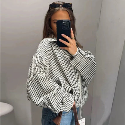 Y2K Cropped Plaid Womens Jacket Coat