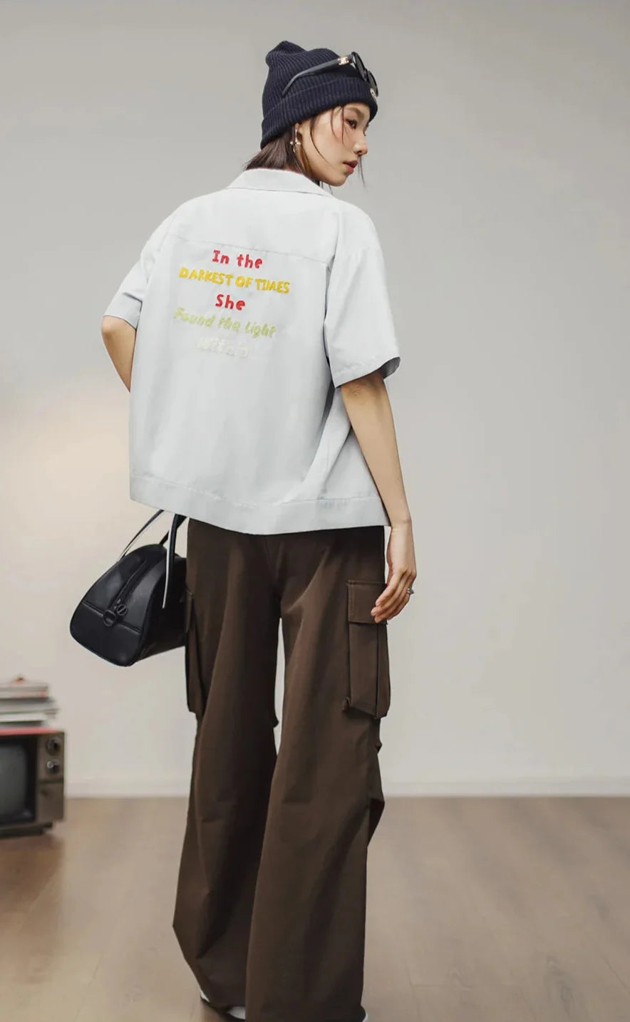 Y2K Cuban Collar Embroidered Short Sleeve Thin Work Shirt