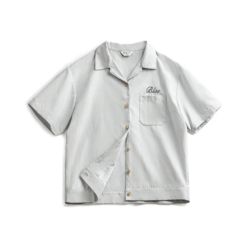 Y2K Cuban Collar Embroidered Short Sleeve Thin Work Shirt