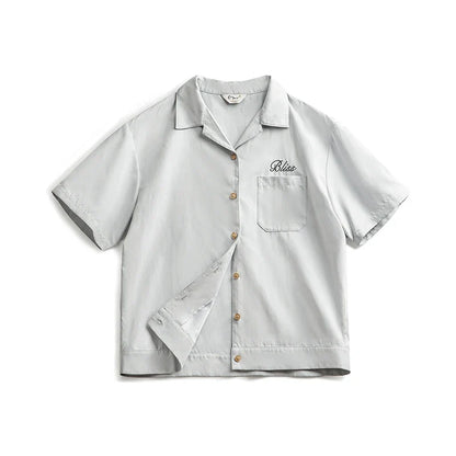 Y2K Cuban Collar Embroidered Short Sleeve Thin Work Shirt