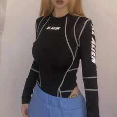 Y2K Cyber Bodysuit Long Sleeve Top