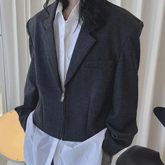Y2K Dark Grey Shoulder Padded Cropped Blazer