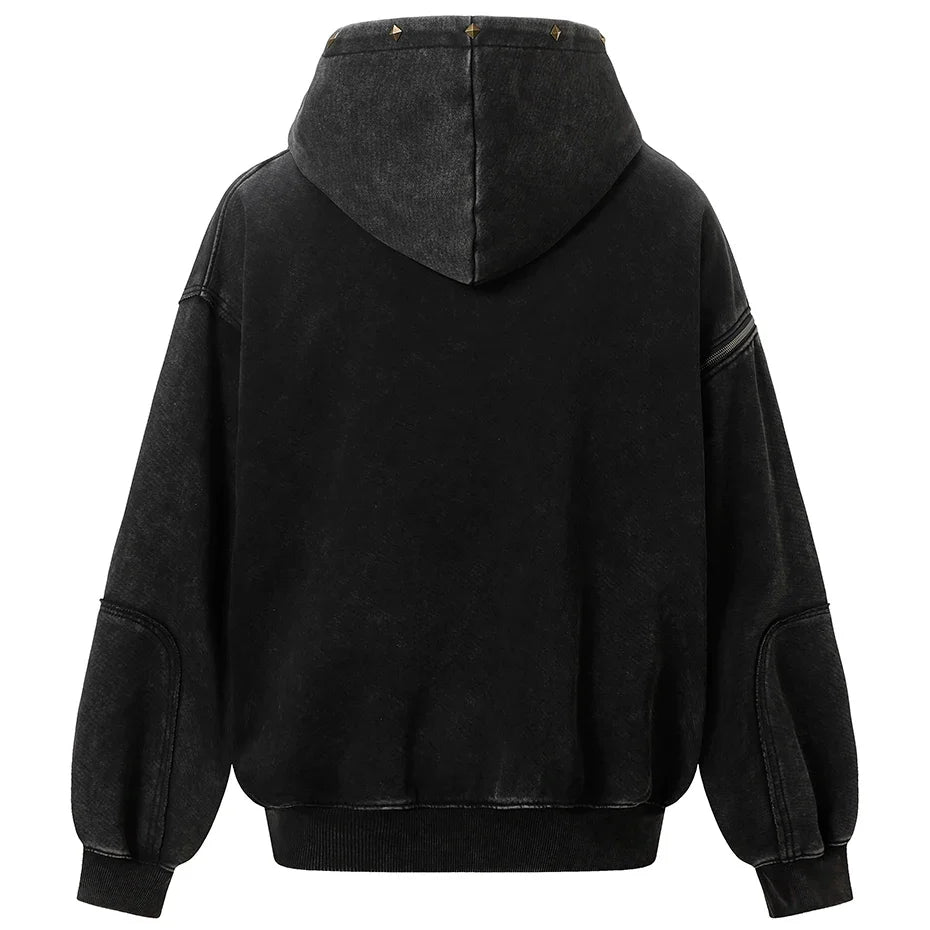 Y2K Diamond Rivet Patchwork Full Zip Up Hoodie