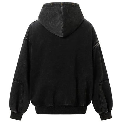 Y2K Diamond Rivet Patchwork Full Zip Up Hoodie