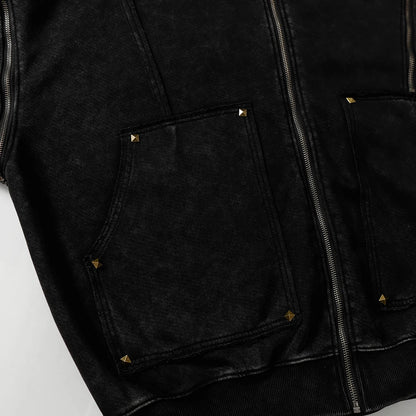 Y2K Diamond Rivet Patchwork Full Zip Up Hoodie