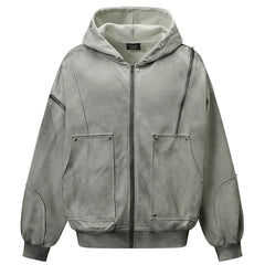 Y2K Diamond Rivet Patchwork Full Zip Up Hoodie