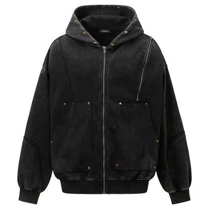 Y2K Diamond Rivet Patchwork Full Zip Up Hoodie
