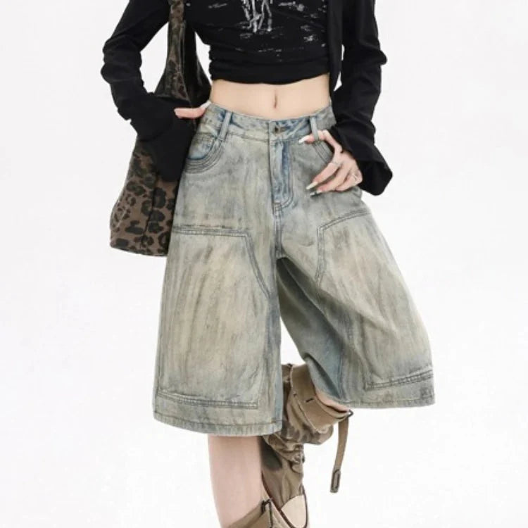 Y2K Distressed Street Womens Jorts