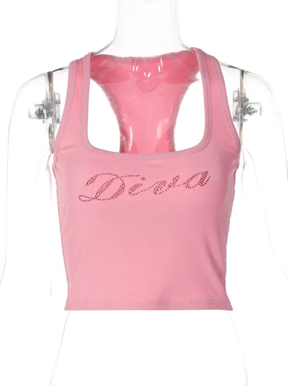 Y2K Diva Rhinestone Graphic Crop Tank Top