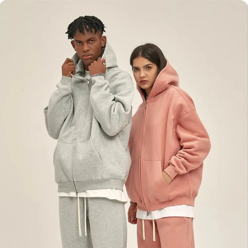 Y2K Double Headed Plain Zip Up Hoodie