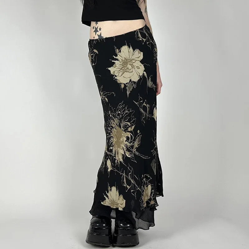 Y2K Double Layer Mesh A-line Midi Skirt