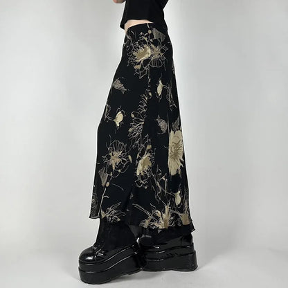 Y2K Double Layer Mesh A-line Midi Skirt