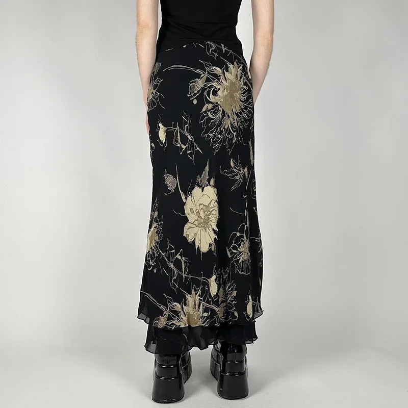 Y2K Double Layer Mesh A-line Midi Skirt